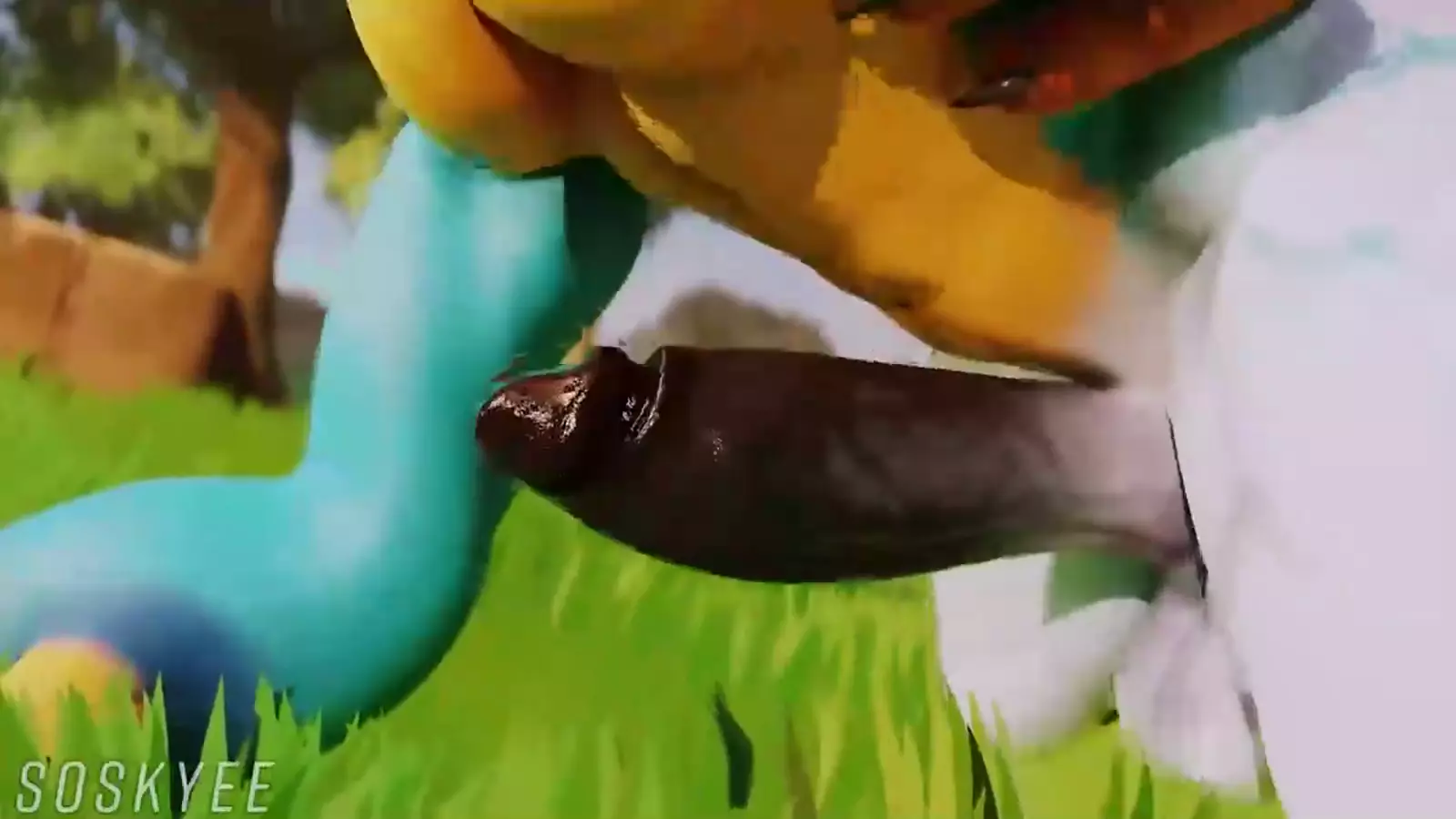 Shaggy character with toys during vaginal insertion play